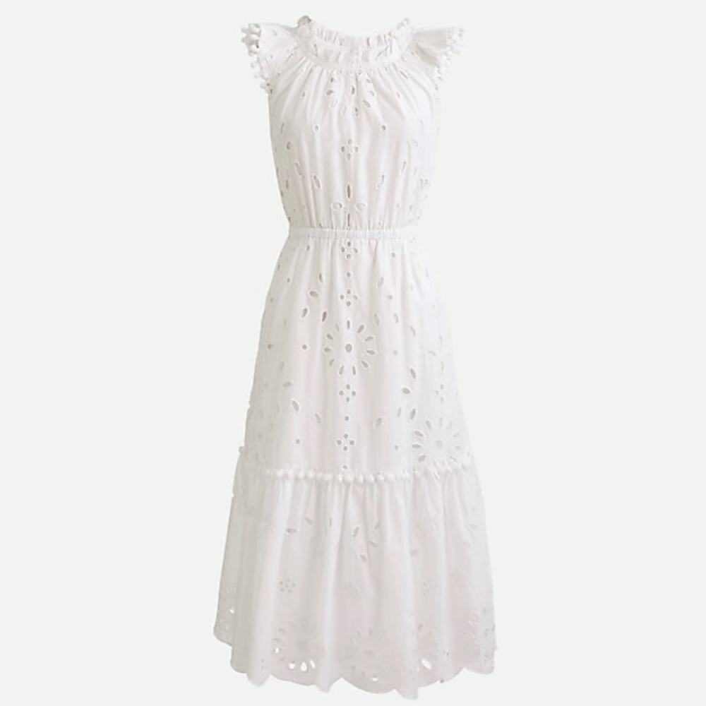 J.crew  Eyelet midi dress-8-white NWT
